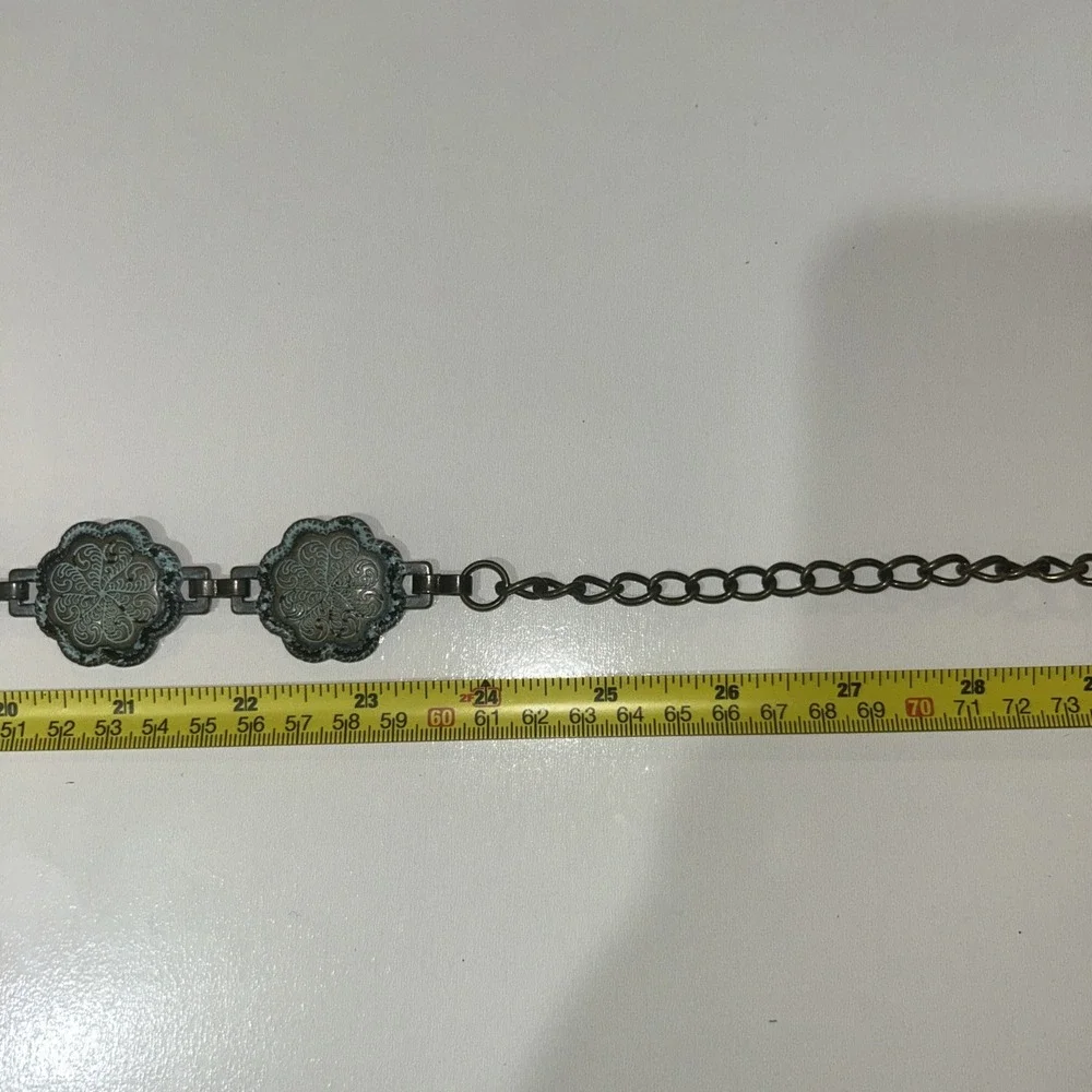 Vintage Style Western Concho Chain Belt‎ Turquoise Patina Floral Boho
